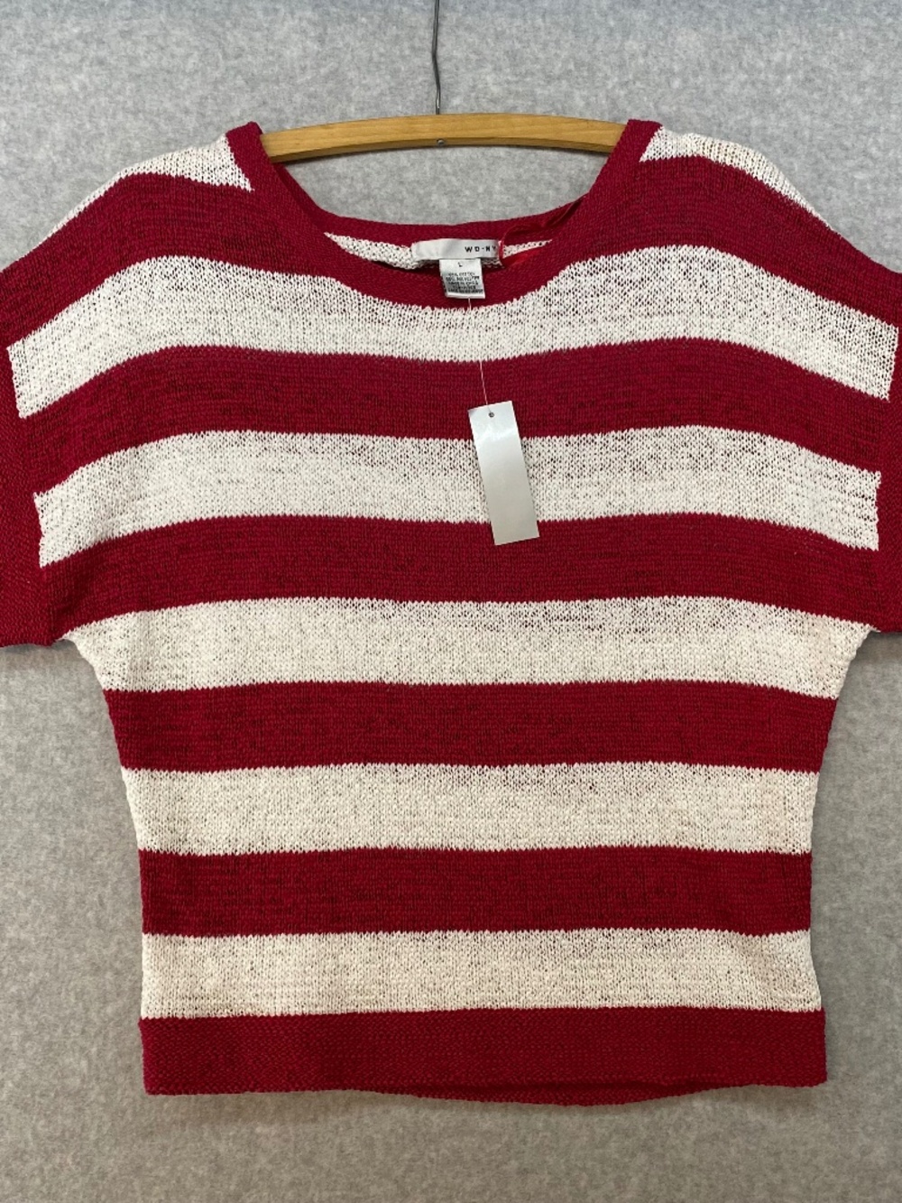 NEW! WD NY Lightweight Sweater L Womens Knit Blouse Navy Cream Striped Beachwear